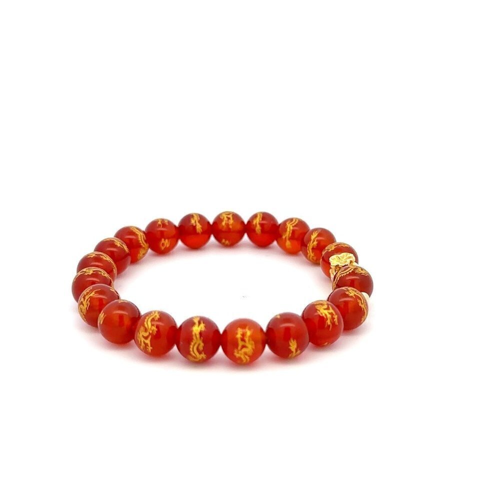 18K Gold Money Bag Lucky Charm Beads Bracelet Gemstones Red Agate 8mm - Picture 3 of 5